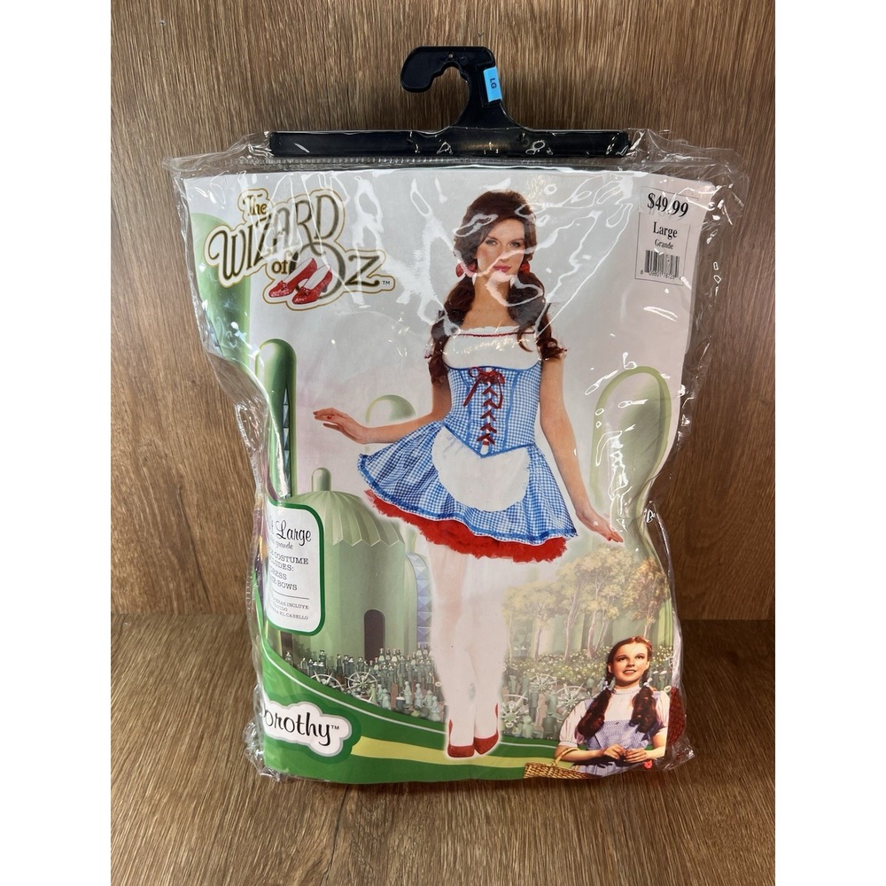 Wizard of Oz Dorothy Costume Adult Large Gingham Dress Hair Bows 848497 NEW